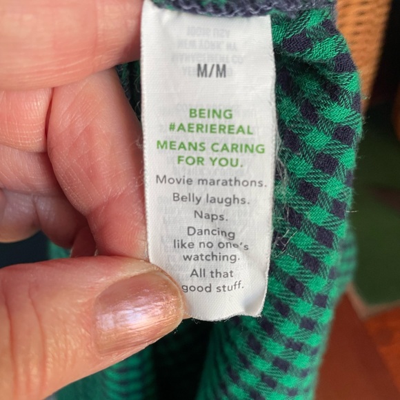 Aerie Gauzy Plaid Blue Green Women’s Button Front Shirt Size Medium Cotton - Picture 10 of 12